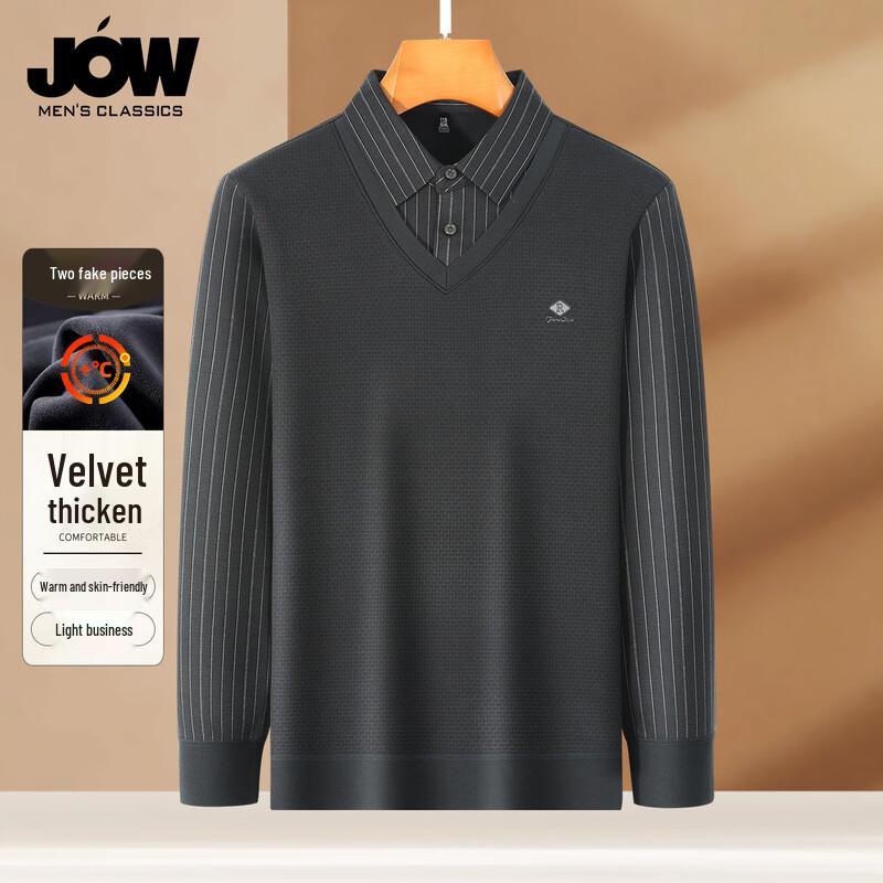 

JOW Men s Faux Two-Piece Fleece Lined Anti-Pilling Sweater XL