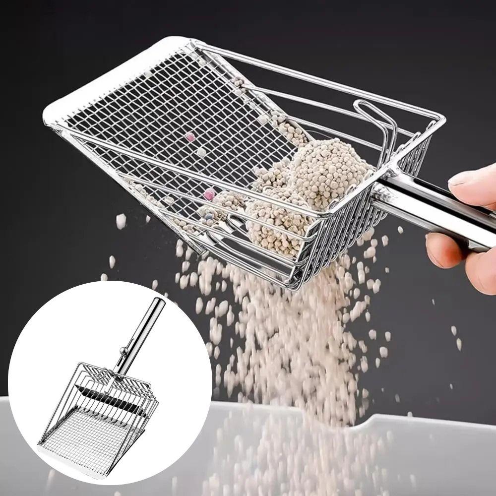 Ergonomic Handle Pet Waste Shovel Stainless Steel Mesh Litter Box Scooper  Litter Tray