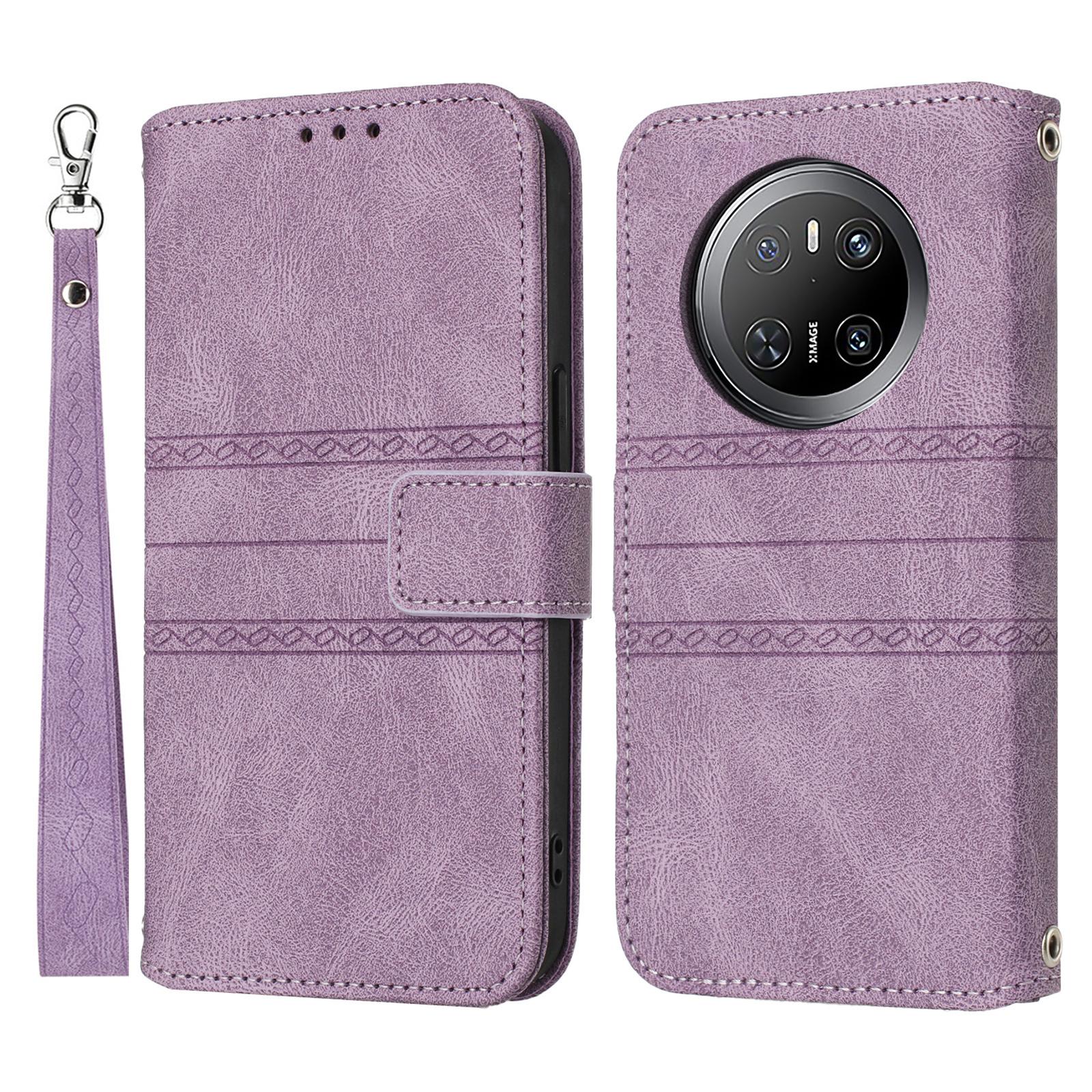 

For Huawei Mate 70 Case Wallet Skin-Touch Leather Imprinted Phone Cover Purple