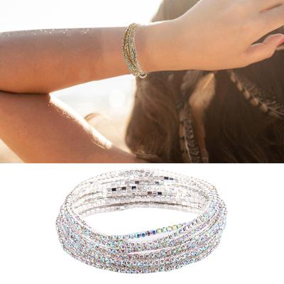 Fashionable Colorful Gemstones Bracelet Crystal Beaded Wristchain Elastic Rhinestones Handchain Accessory for Party