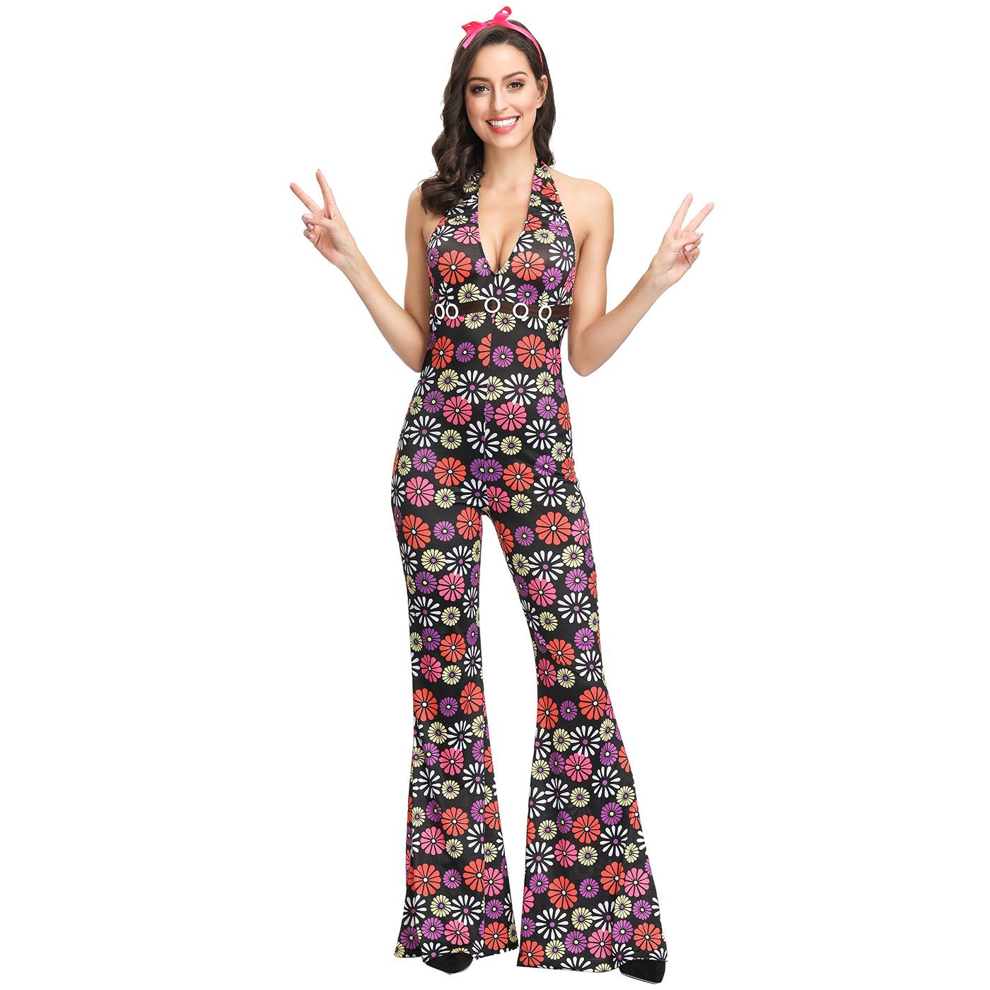 

70s retro disco stage performance clothes, European and American print carnival party clothes XL