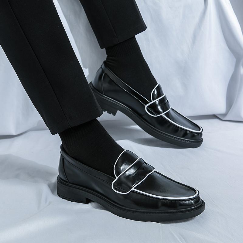 

Мужские мокасины в уличном стиле на толстой подошве, формальные деловые, свадебные, выпускные, смокинги, праздничные туфли, большой размер EU:43 чёрный