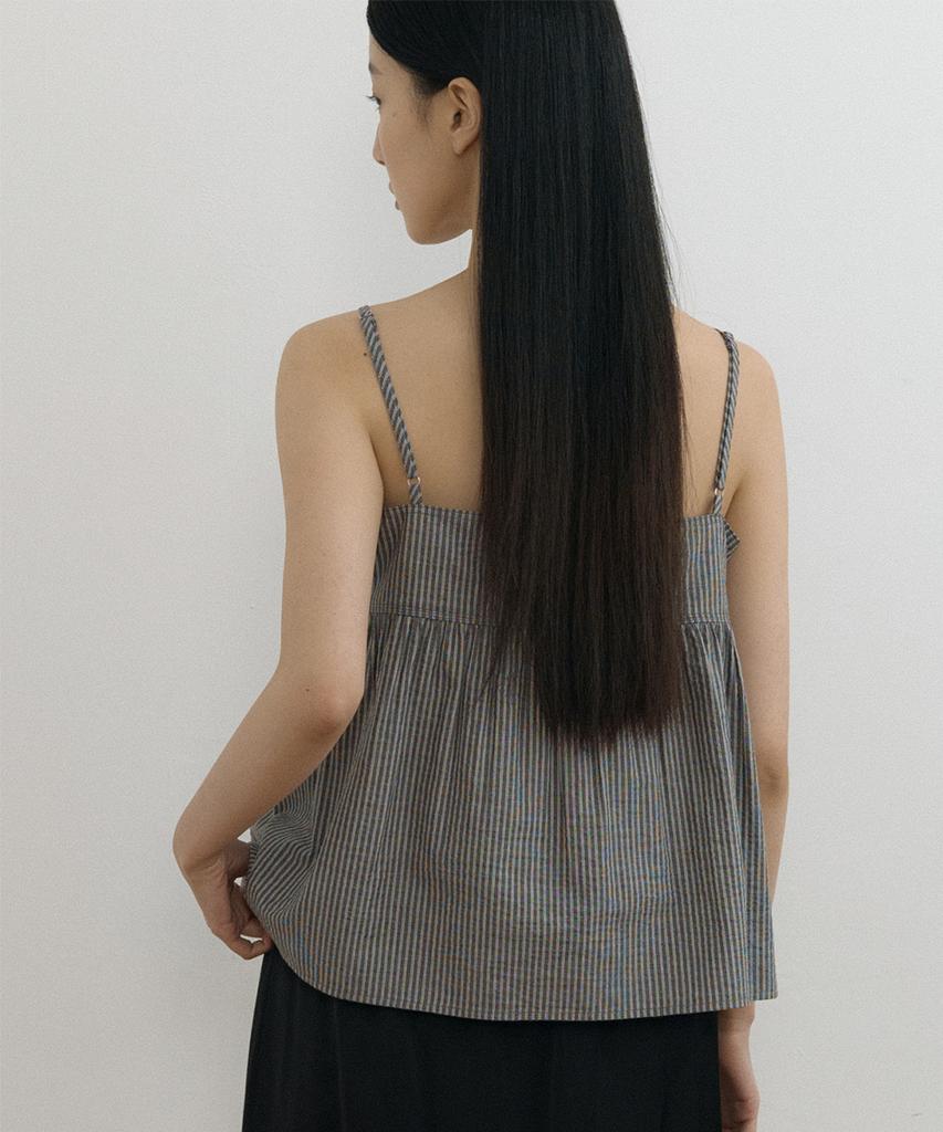Lingseoul Stripe Button Sleeveless-Black