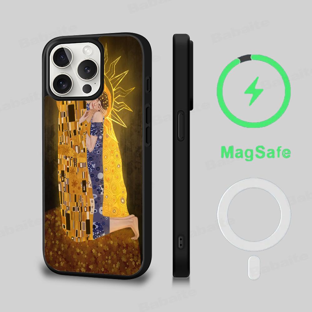 The Kiss Gustav Klimt Painting Phone Case Magnetic Case For IPhone 16 14 13 12 11 15 Pro Max Plus For Magsafe Wireless Charge