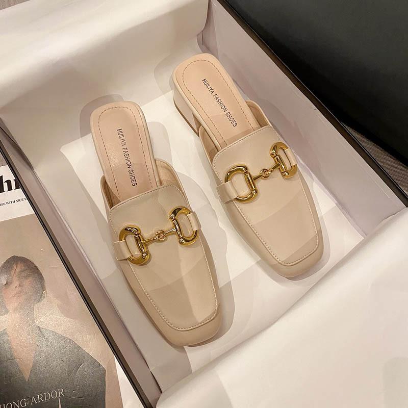 

Ленивые туфли сумка голова полушлепанцы женская верхняя одежда 2025 лето полуподдержка одинарные туфли толстый каблук сандалии 309-2 40 абрикосовый