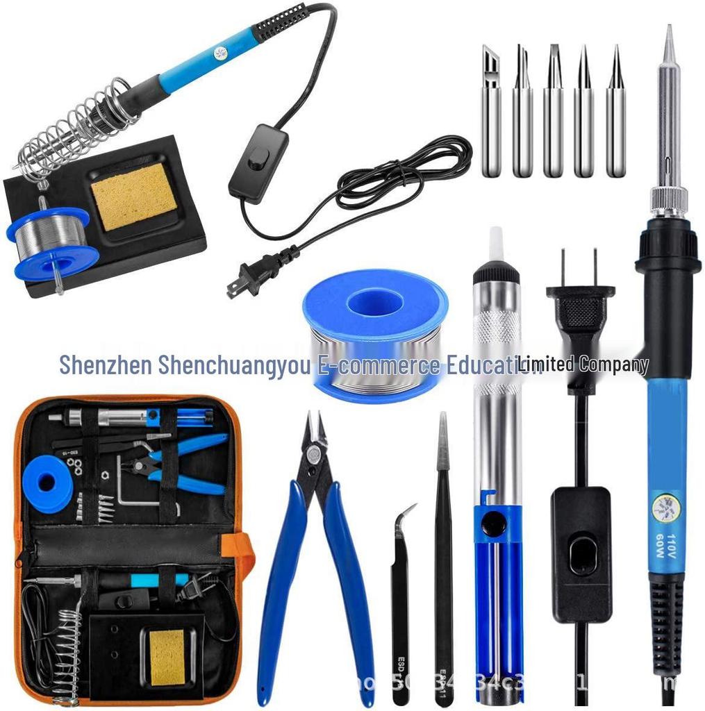 60W Soldering Iron Kit with ON/OFF Switch, Solder Sucker, Stand & PU Bag