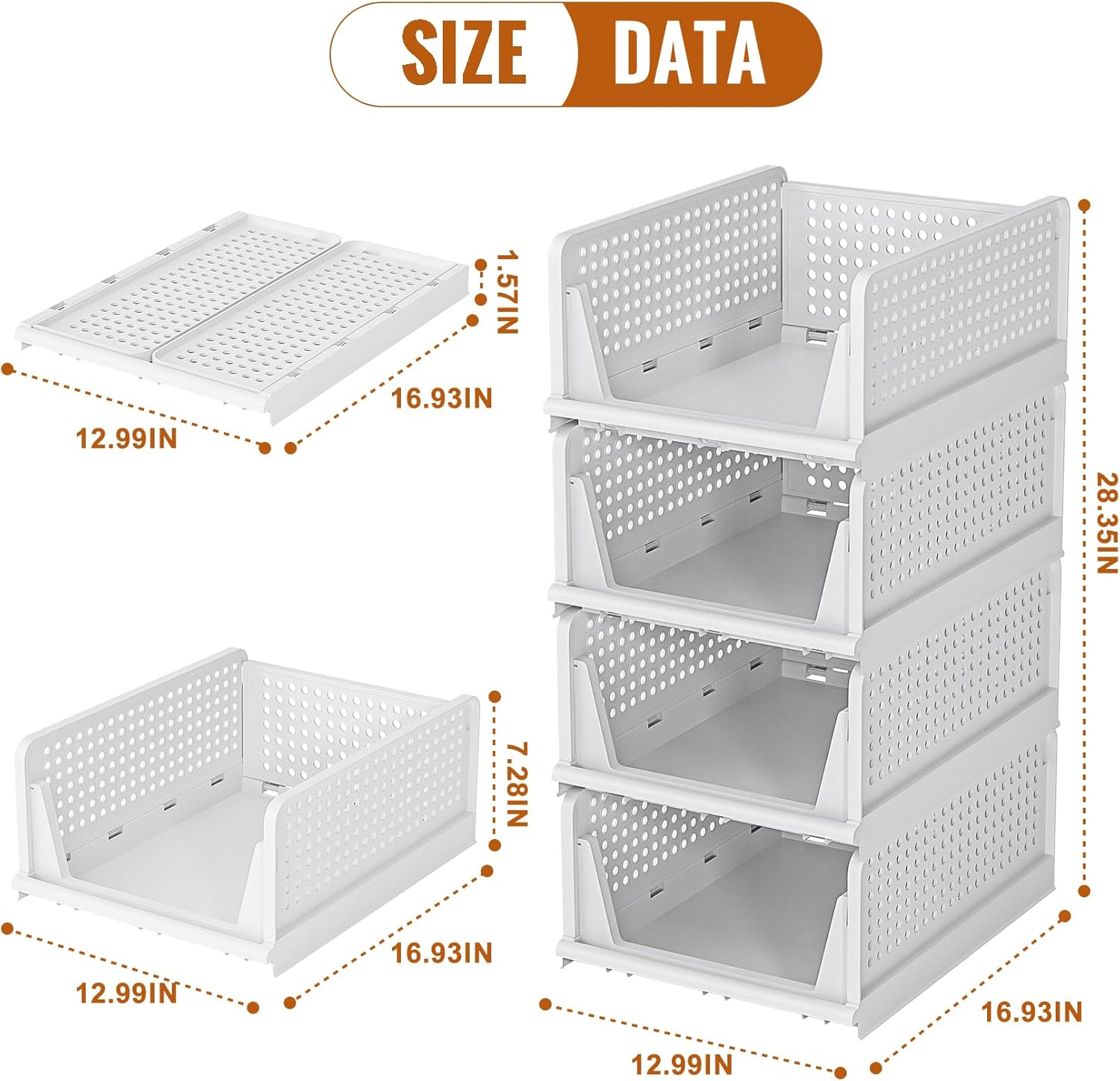 

4-Pack Stackable Plastic Storage Drawers for Closet Organizer, 4L Open Bins for Wardrobe Clothes Storage United States