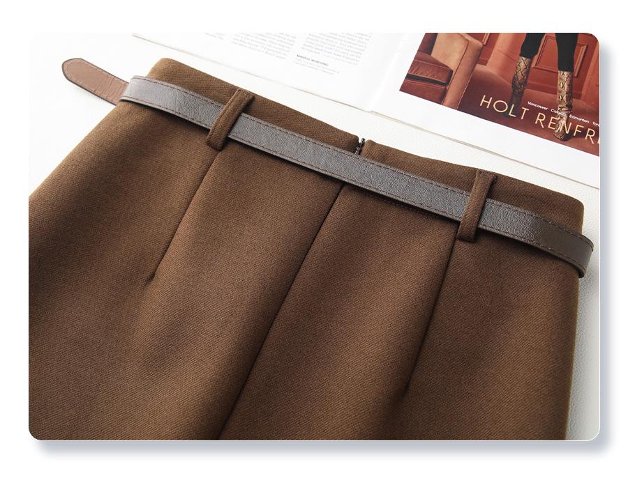 2024 Women's High Waist Angora Red Wool Midi Skirt - Autumn Winter Bodycon Style with Slit