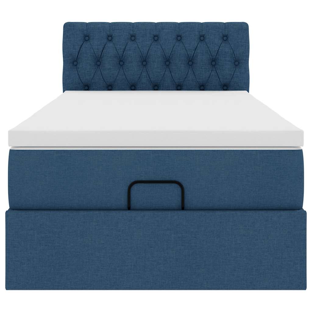 Ottoman Bed with Mattress Blue 90x190 Cm Fabric