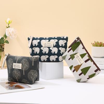 Canvas Cosmetic Bags Zipper Cartoon Student Pencil Case Coin Purse Ladies Hand Portable Make Up Storage Bag Travel Organizer
