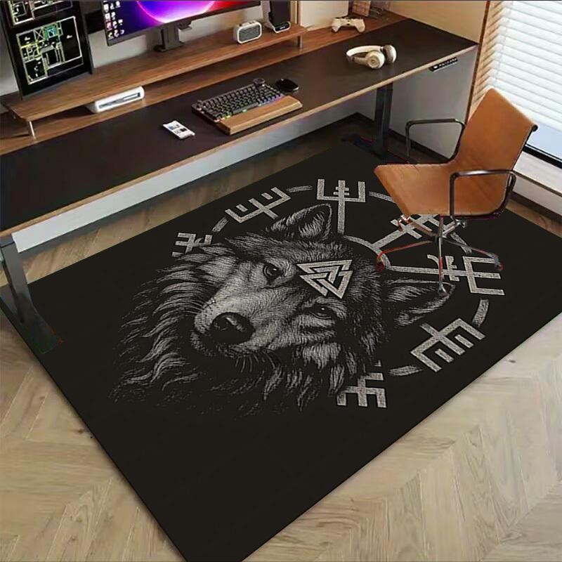 1PC Wolf Norse Non-Slip Floor Carpet Compatible for Office&Living Room&Dining room - Flat-Weave Machine- Soft & Pattern-E248