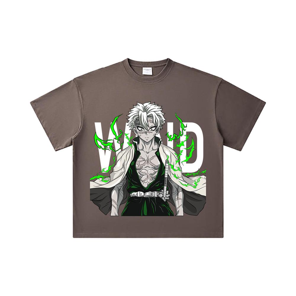 260 GSM Double Yarn 32 Count 100% Cotton Demon Slayer V115 Sanemi Print Unisex Heavy Cotton T Shirt