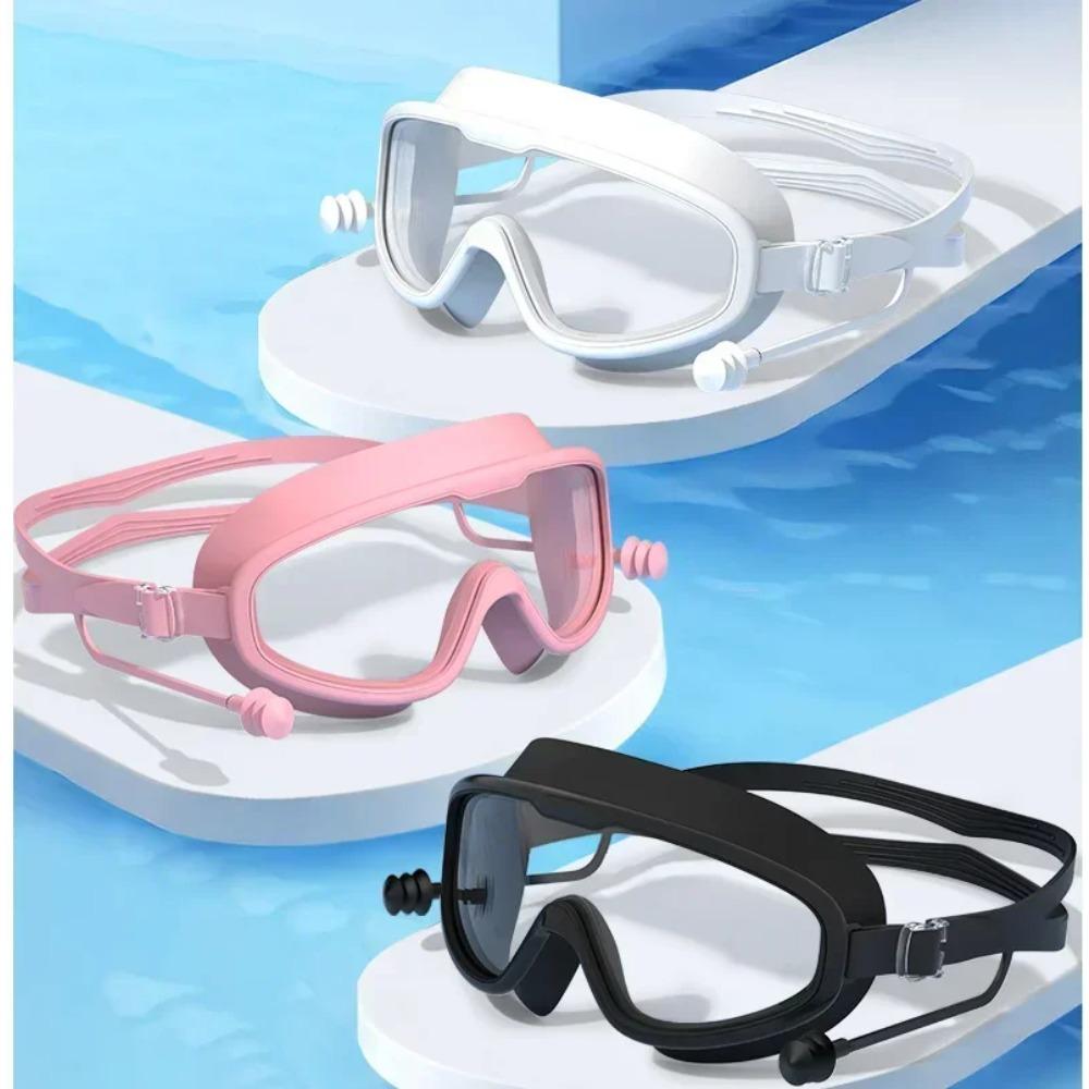 Silicone Swimming Goggles Swim Glasses Big Frame with Earplugs Men Women Professional HD Anti-fog Eyewear Swimming Parts huangzi