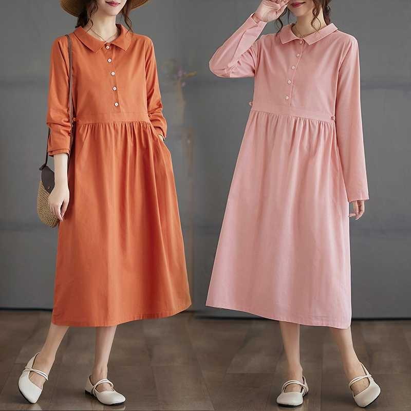 

Pullover Long Sleeve Mid-Length Solid Color Dress 2XL
