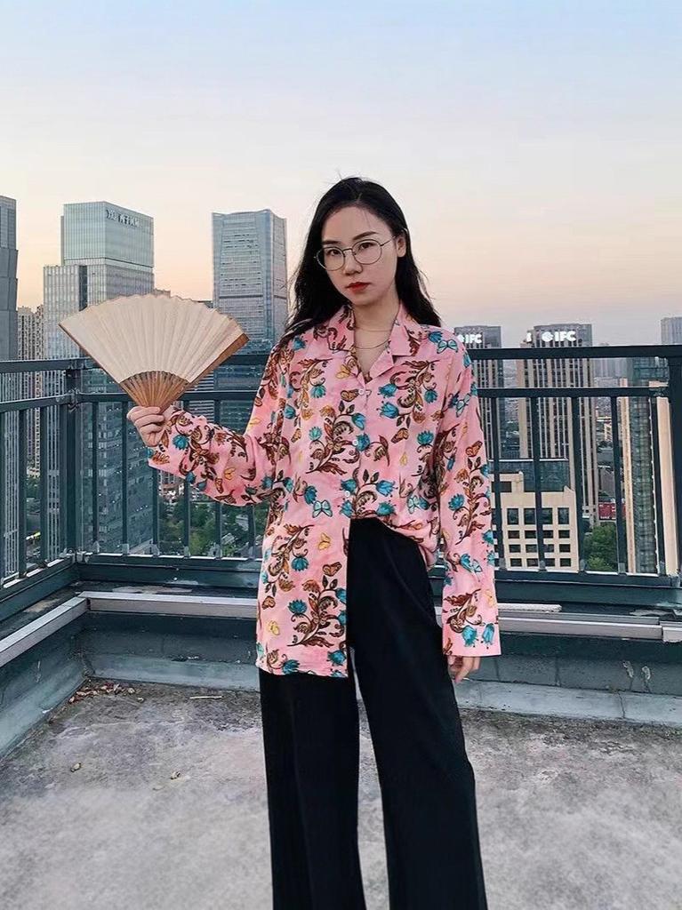 Vintage Spring Port Style Printed Shirt With Polyester Fabric For Casual Girls