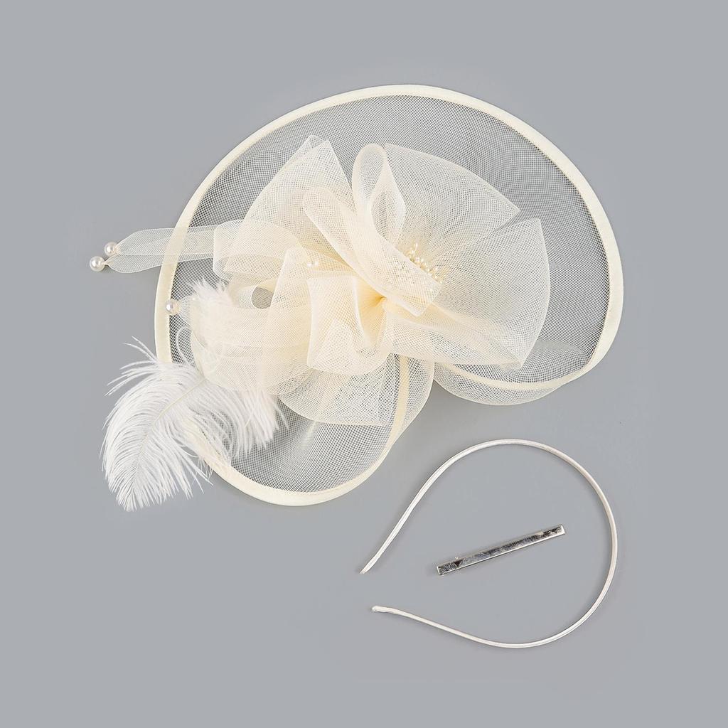 Vintage Women Fascinator Hat Feather Bridal Headpiece Chic Feather Mesh Headband for Women