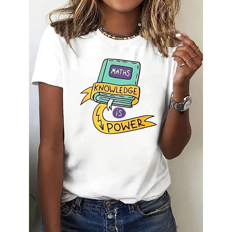 

Fashionable Wo Short Sleeve T-Shirt | Comfortable Crew Neck, Medium Stretch, All-Season Wear, Printed with Math Knowledge is Power Design S белый