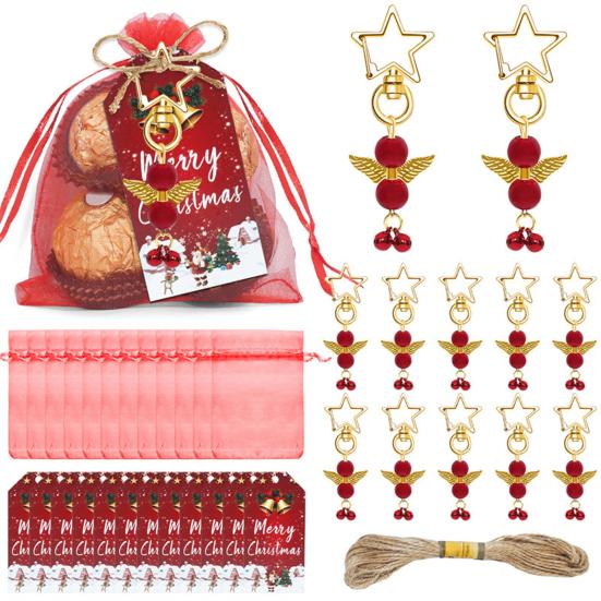 24 Sets Christmas Angel Keychain Party Favors Angel Pendants with Organza Gift Bags And Thank You Tags for Wedding Party Guest Return Birthday Gift