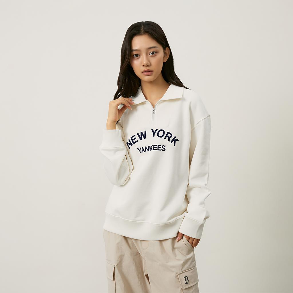 New MLB Preppy Style Collection New York Yankees Sweatshirt Unisex Cream 3AMTV0244-50CRS