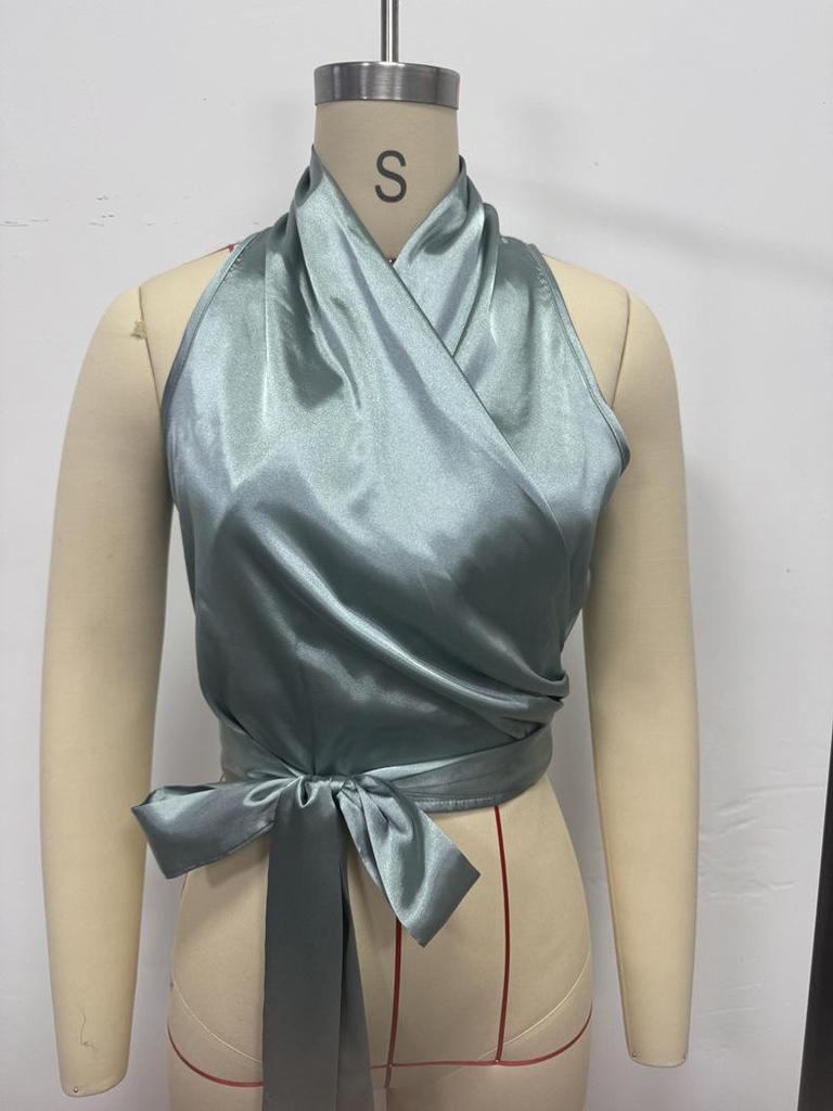 Dames Satin Wrap Top met Halternek - Lente/Zomer Mouwloos Strik