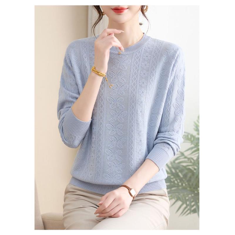 Spring and Autumn Women's Spliced   Pullover Round Neck Fashionable Solid Color Loose Base Slim Knitted Sweater