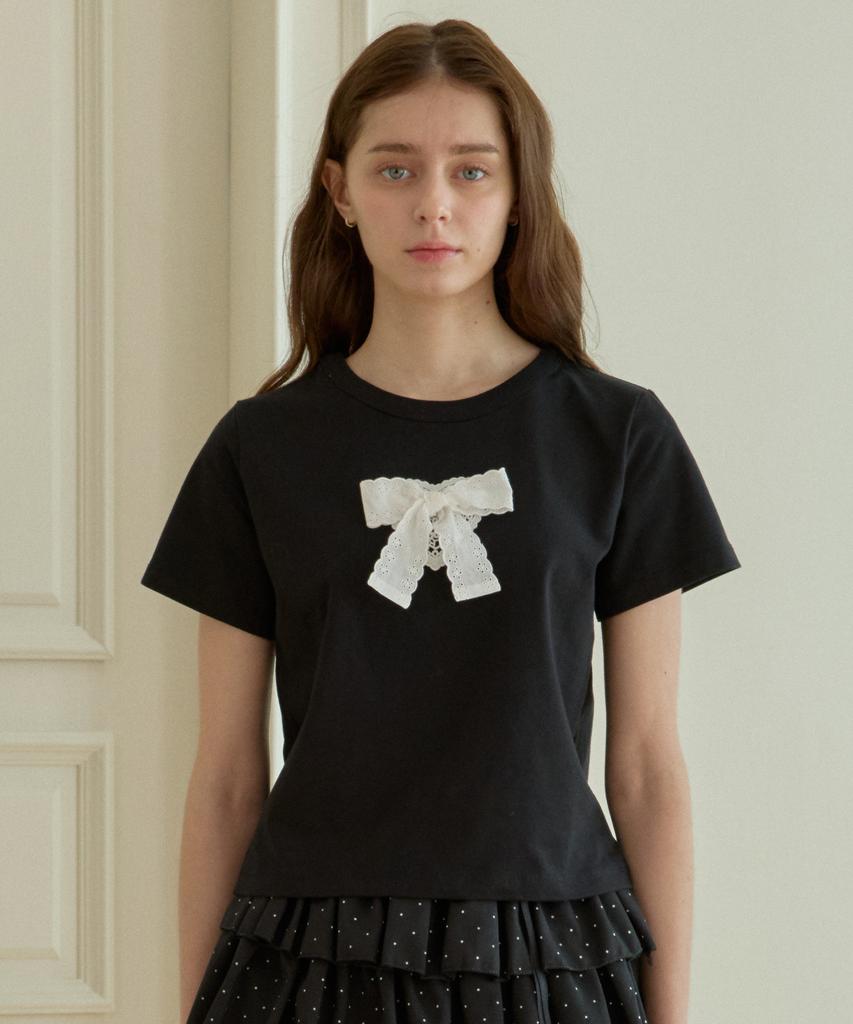 PINK PINEAPPLE Sweet Ribbon Half T-Shirt_Black