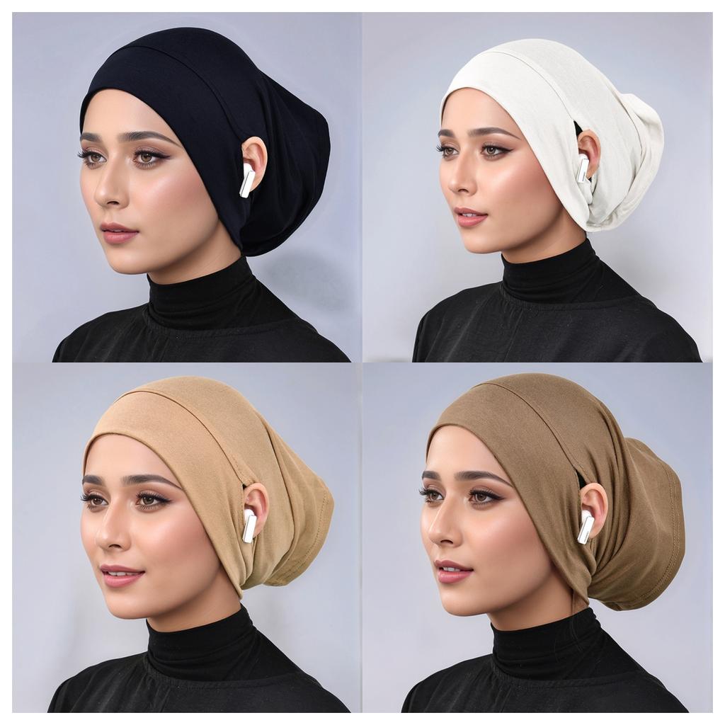 Solid Color Modal Under Cap With Ear Hole Hijab Caps Muslim Woman Hijabs Inner Scarf Lady Bandanas Cap Under Caps Soft Hijabs