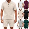 Men's Summer Short Sleeve Henley Shirt and Drawstring Shorts Set Lightweight Breathable Two Piece Casual Outfit for Outdoor Activities