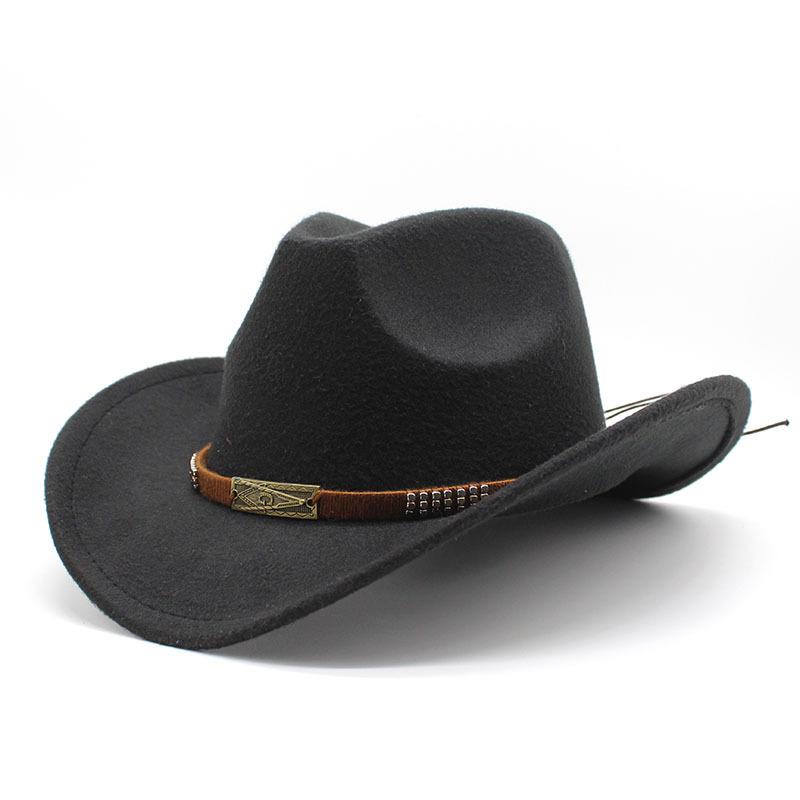 Woolen Jazz Hat Metal Belt Cowboy Hat Roller Hat Men'S And Women'S Western Cowboy Gift Hat