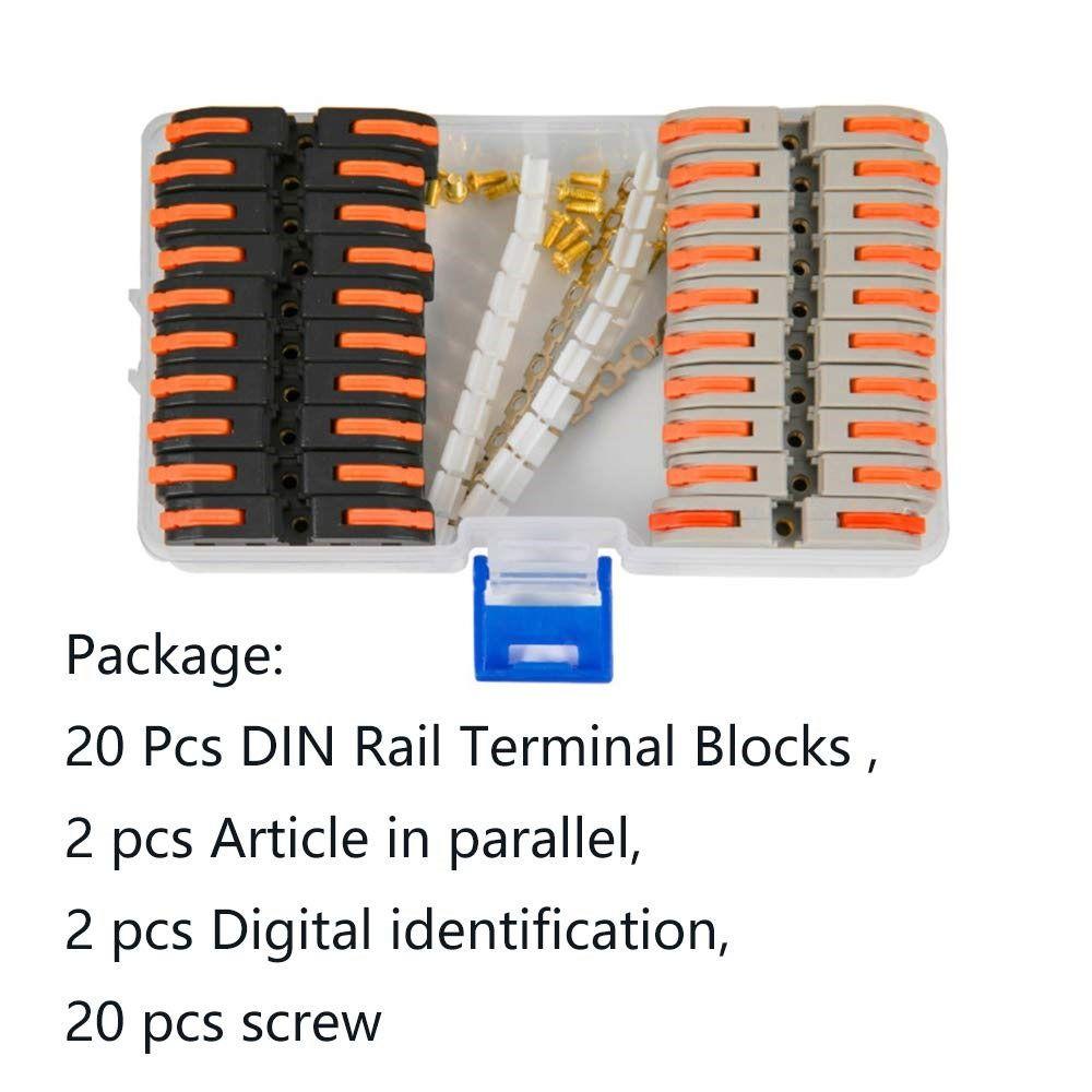 20PCS Universal DIN Rail Terminal Blocks Kit 32A 400V Wire Wiring Connector  Circuit Inline