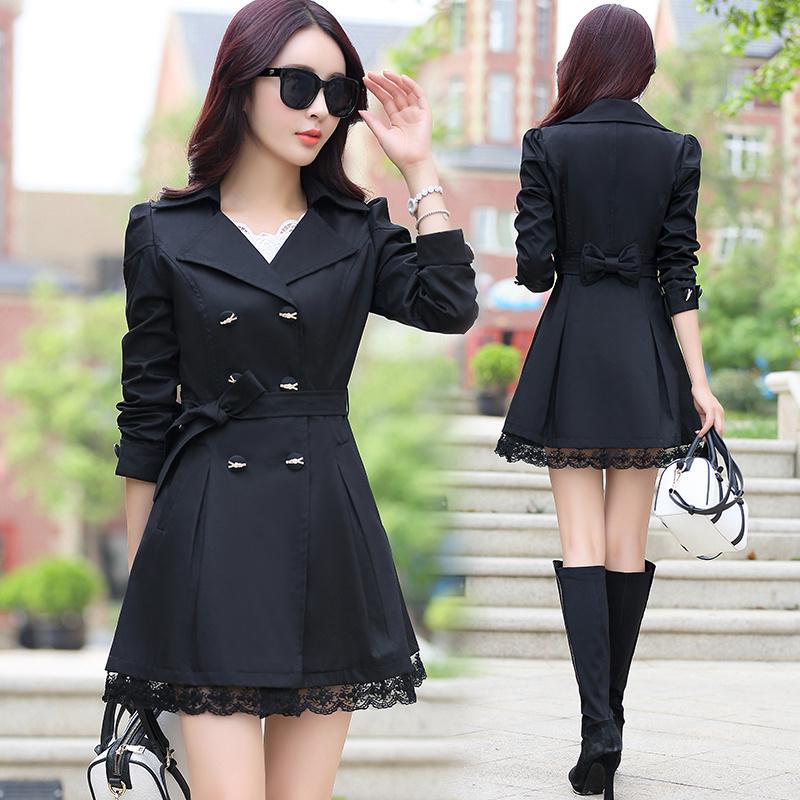 

Женские пальто для отдыха, приталенный двубортный пиджак с бантом на поясе и длинными рукавами, отложной воротник, верхняя одежда больших размеров S чёрный