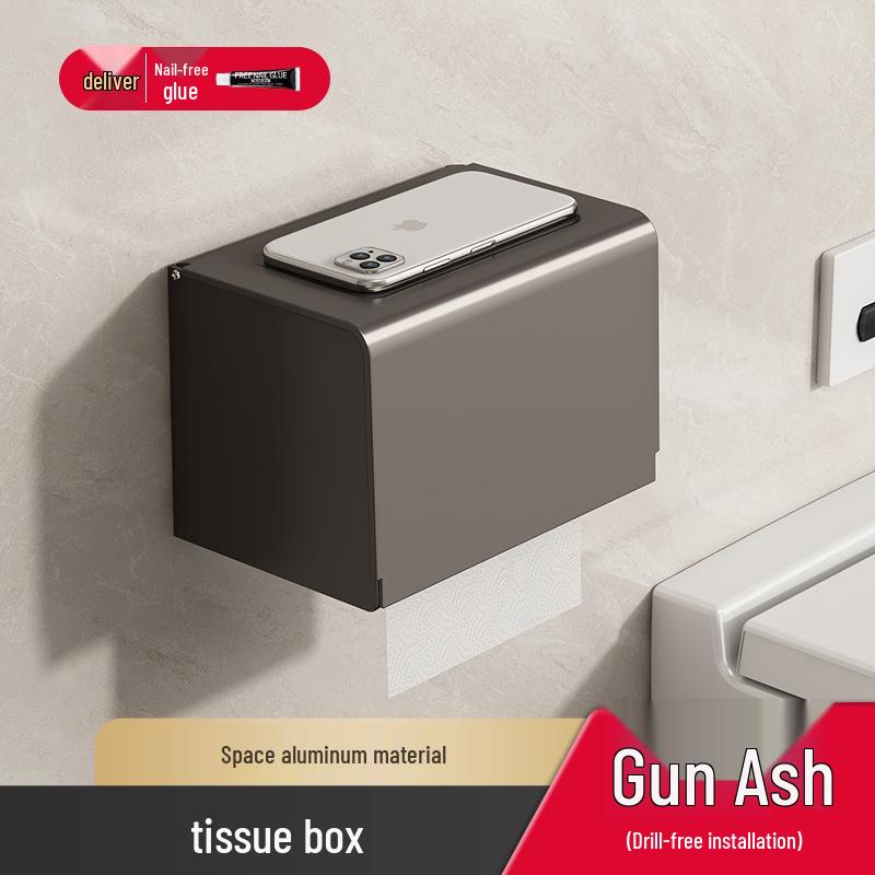 Gunmetal Gray Punch-Free Wall-Mounted Bathroom Towel and Toilet Storage Rack