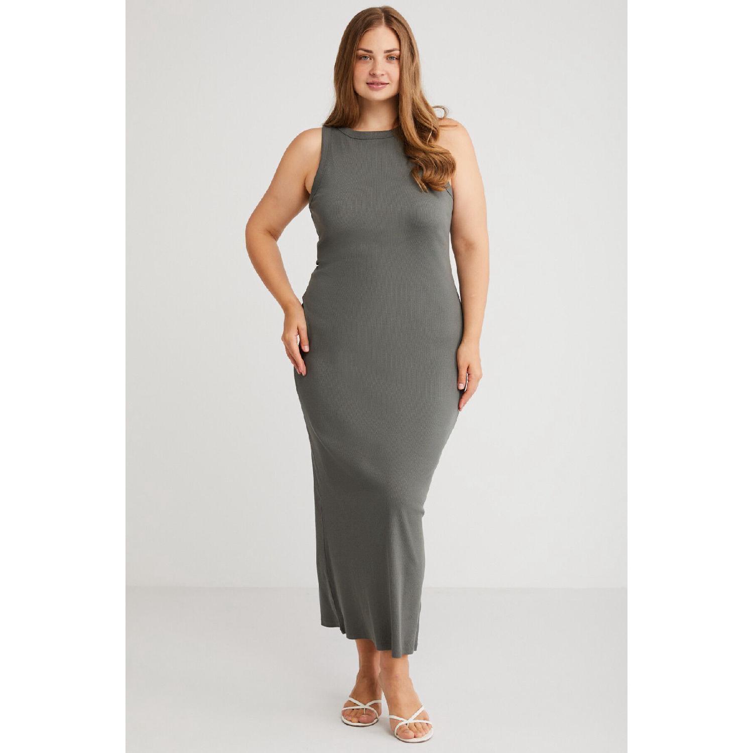 

Zeri Woman Slim Fit Narrow Mold Bike Collar Zero Arm Midi Height Grey Big Size Dress XL сірий колір