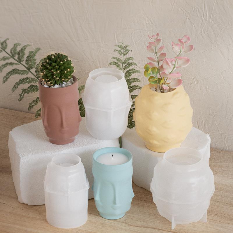 Face Silicone Candle Holder Mold Diy Cement Candle Holder Tank Concrete Succulent Flower Pot Mold Gypsum Mold