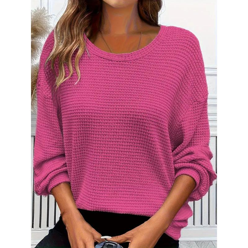 Plus Size Women's New Autumn Round Neck Solid Color Loose Long Sleeved Top