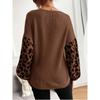 Women's Autumn Winter V-Neck Knitwear Loose Casual Top with Leopard Print Splicing Versatile Fashionable Sweater
