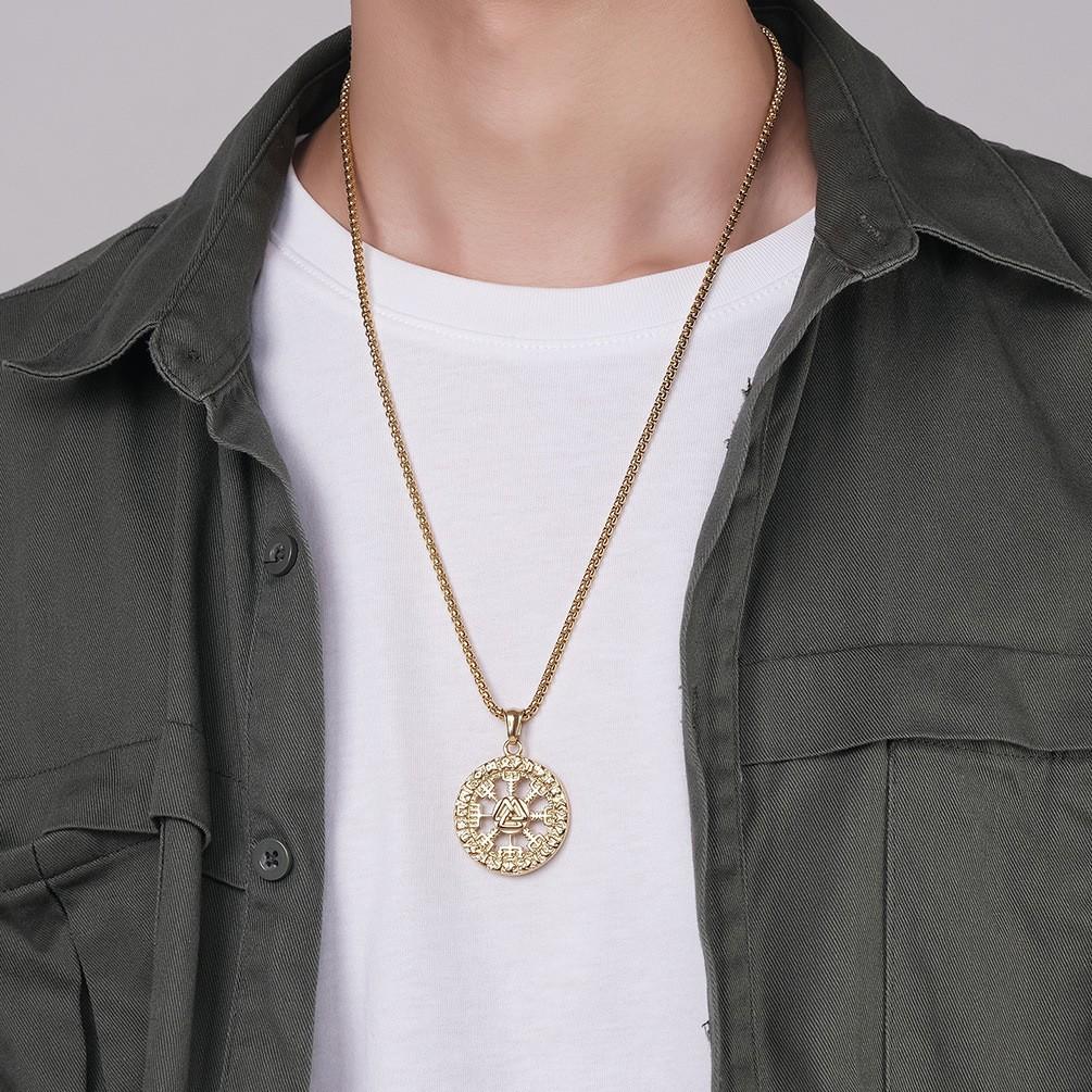 Nordic Viking Rune Retro Stainless Steel Pendant Letter Disc Necklace