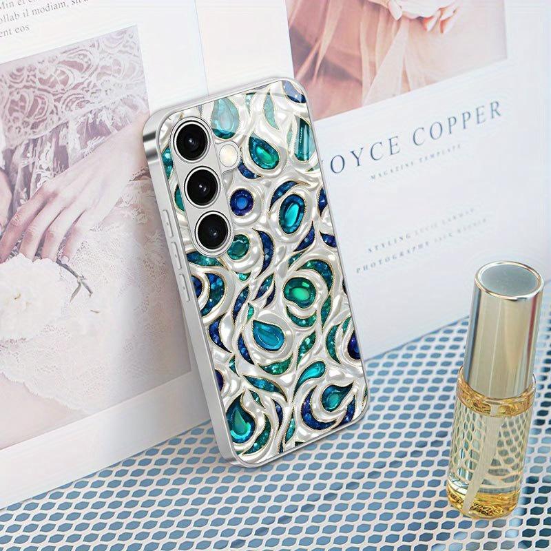 Green Synthetic Gemstone Pattern Tempered Glass Phone Case for Galaxy S26 S25 S24 S23 Ultra S22 Ultra S20 Ultra 56 A72 A73 5G