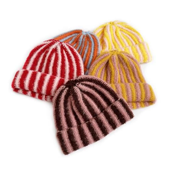 Vinterstrikkelue Lappverk Farge Stripet Trykk Myk Følelse Pustende Lue uten brem Utendørsaktiviteter Pulloverlue