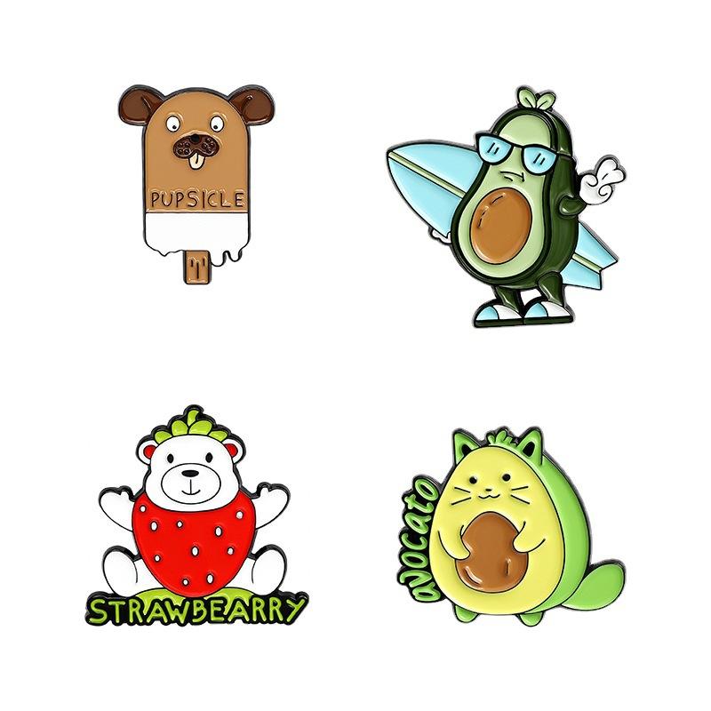 Cartoon Cute Stylish Strawberry Bear Dog Ice Cream Avocado Finished Alloy Badge Brooch For Creative Accessory Wearers