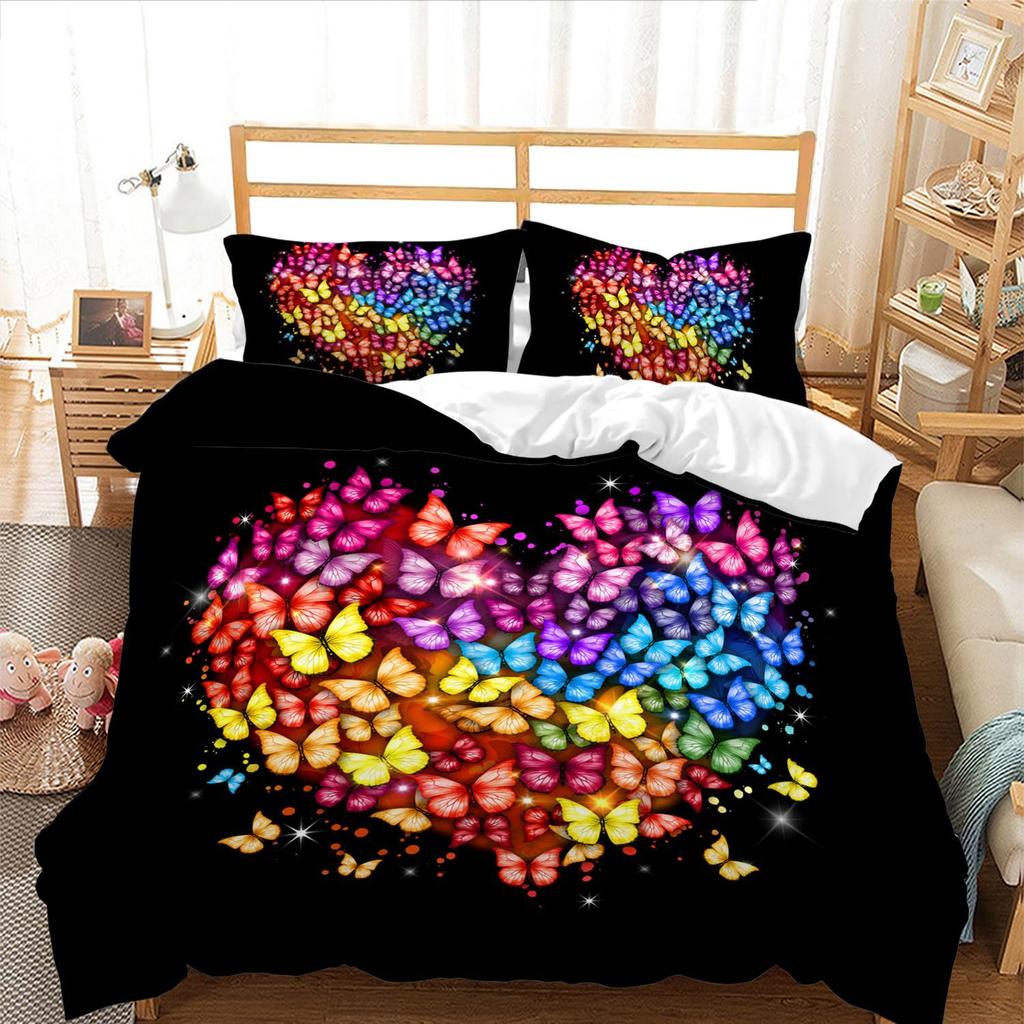 Purple Butterfly Three-Piece Digital Printing Kit 3D Duvet Set Bedding
