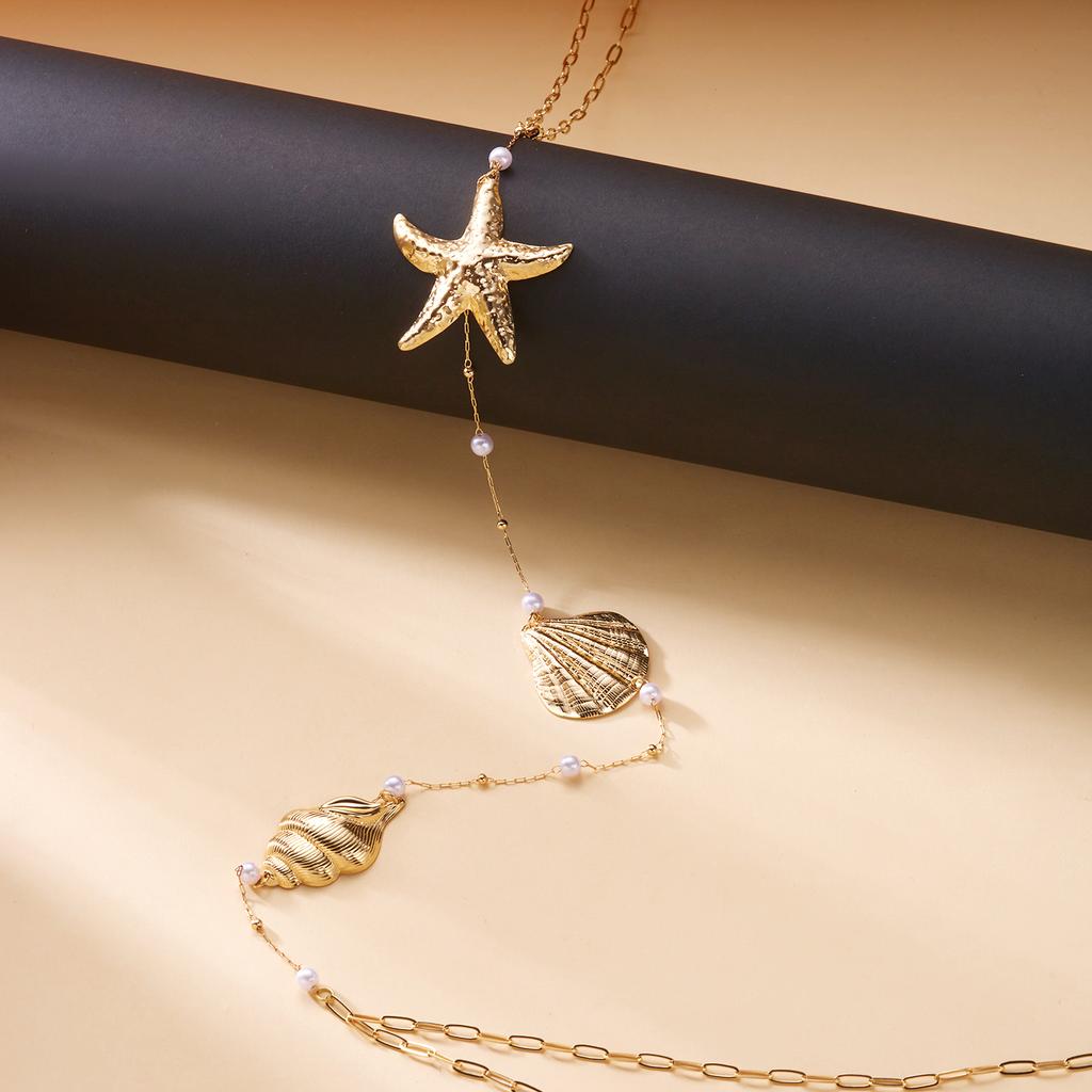 Minimalist Long Pearl Body Chain Back Necklace for Women Delicate Cubic Zirconia Gold Chain Open Back Dress Jewelry
