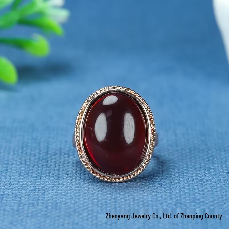 Beeswax Blood Amber Oval Ring - Unisex Ethnic Style, Adjustable, New Permanent Design.