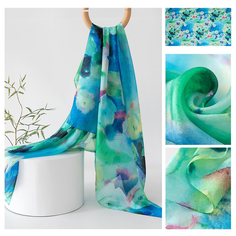 Long Strips of Silk Scarf  High-end Sense Mulberry Silk Scarf  Women's Fresh Small Floral Thin Style  Atmosphere  Big Shawl