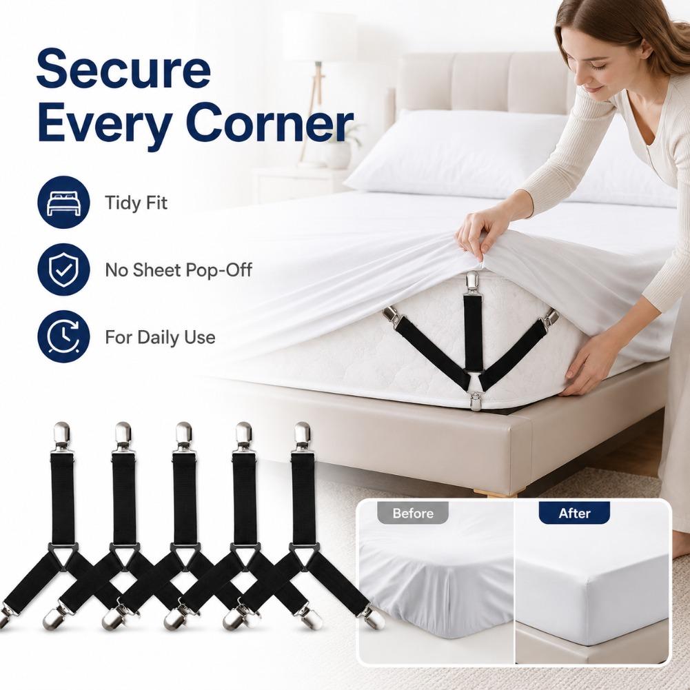 Elastic Bed Sheet Holder Adjustable Fastener Clips Mattress Cover Grippers for Home Bedding Organizer Accessory Set Pack Kit
