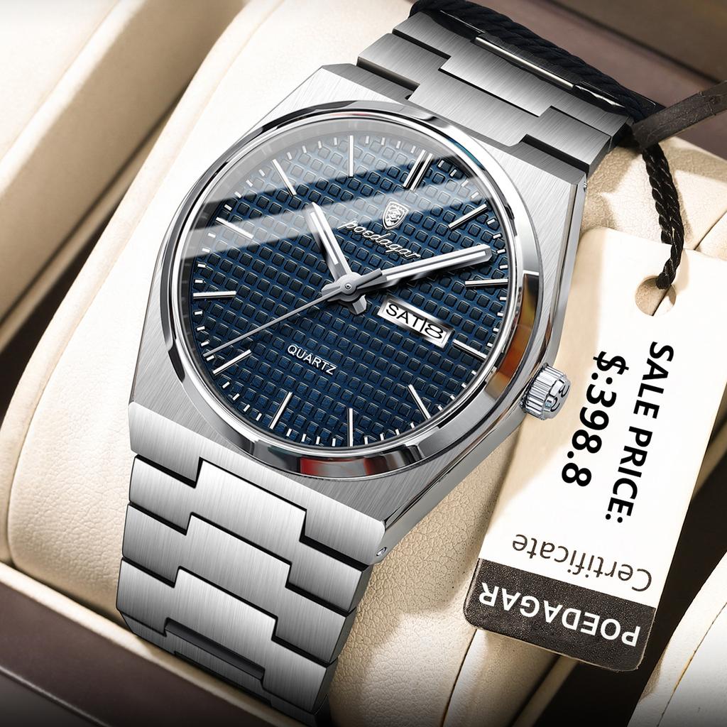 Business Man Watch Luminous Waterproof Stainless Steel Men Wristwatch Date Week Quartz Fashion Casual Men's Watches