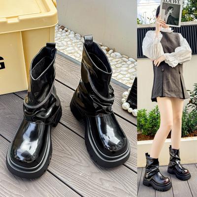 Martin Boots Women's British Style 2025 Autumn Winter New Thick-soled Retro Stacking Boots 10 Cm Heightened Trouser Tube Boots