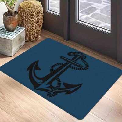 Navy Blue Anchor & Sailboat Print Carpet Mat Rug for Living Room Bedroom Indoor Home Decoration Modern Nautical Design Floor Mat