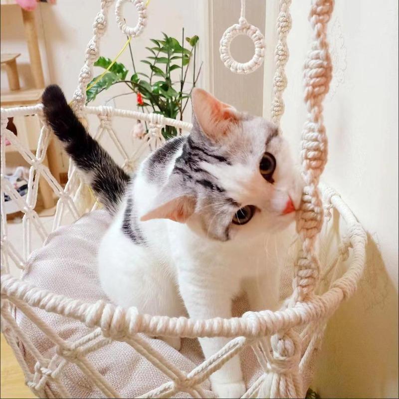 Pet Hammock Cat Swing Hand Woven Cotton Rope Cats Hanging Basket  Kitten Hanging String Den Indoor Pend Nest Pets Supplies