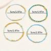 4 PCS Turquoise Color Seedbeads Stretch Bracelet Set Bohemia Gold Color Glassbeads Elastic Handmade Girls Vacation Jewelry